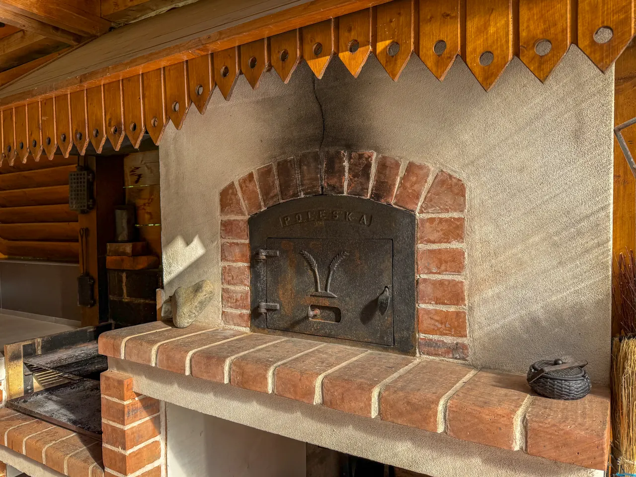 The brick pizza oven in the outdoor kitchen